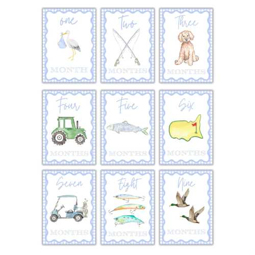 Boys Blue Gingham Milestone Cards Outdoor Fun