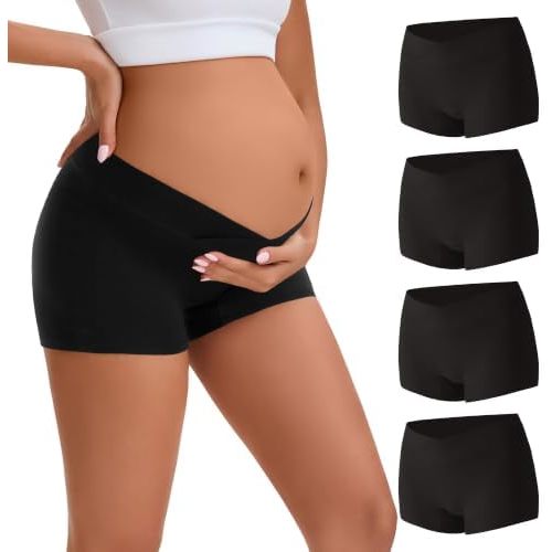 INNERSY Women's Maternity Underwear Cotton Pregnancy Boyshorts 4-Pack