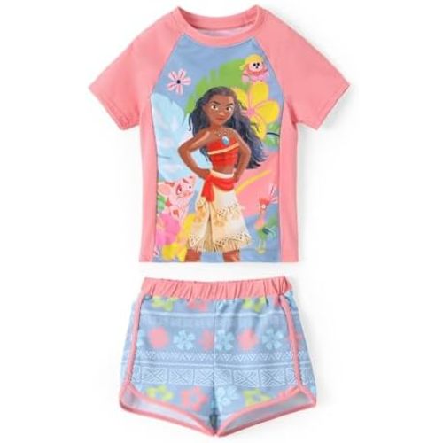 Disney Frozen Elsa Princess Girls Two Piece UPF 50+ Protection Quick-Dry Short Sleeve Swim Sets Rashguard Bathing Suit