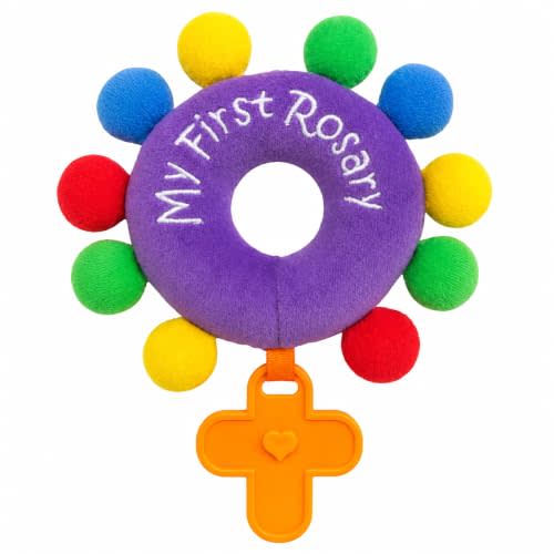 My First Rosary Baby Teether & Rattle Advent/Lent Purple | Soft baby rosary with 10 colorful beads introduces little ones to prayer, counting, colors and cherished Catholic devotion