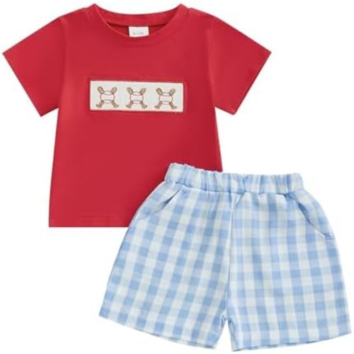 Toddler Baby Boys Baseball Outfits Embroidery Short Sleeve T Shirts and Plaid Shorts Set 2Pcs Summer Clothes Sets