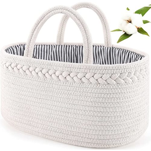 ABenkle Baby Diaper Caddy, Nursery Storage Bin and Car Organizer for Diapers and Baby Wipes, Cotton Rope Diaper Basket Caddy, Changing Table Diaper Storage Caddy