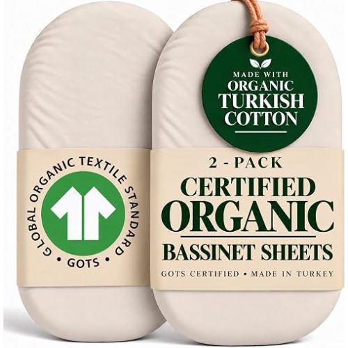 Organic Bassinet Sheets 30x14 for SNOO Happiest Baby, Oval Mattress