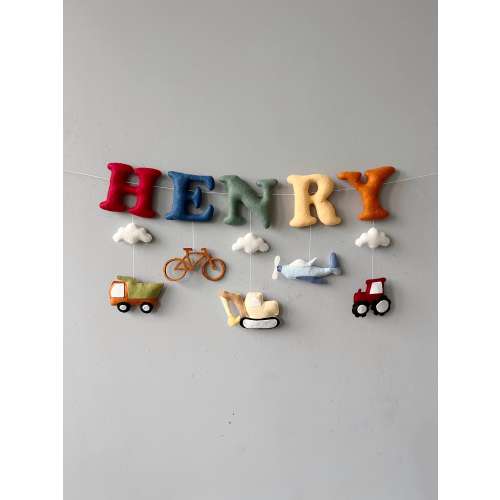 Personalized Vehicle Name Banner, Transport Nursery Decor, Baby Garland