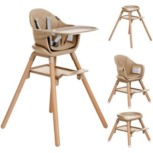 Dream On Me NibbleNest 6-in-1 Wooden High Chair, Removable Tray, Beige