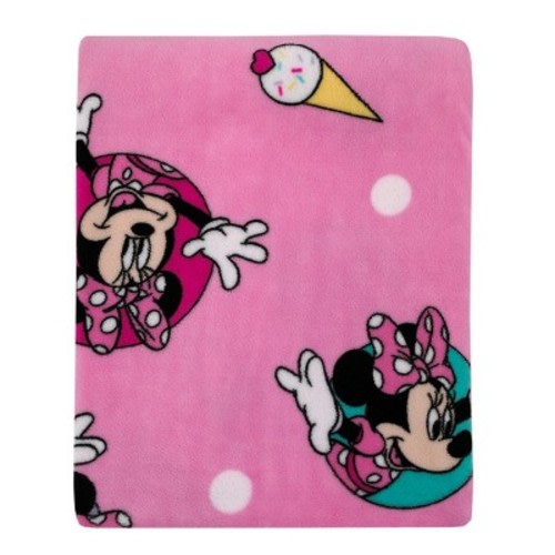 NoJo Disney Minnie Mouse Let's Party Pink, Lavender, and Yellow Balloons, Ice-cream Cones, Cupcakes, and Confetti Super Soft Toddler Blanket