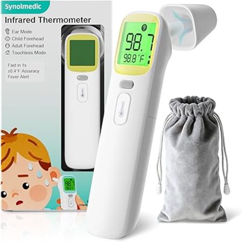 Baby Ear Thermometer for Kids - Forehead Thermometer FSA-HSA, Digital Infrared Thermometers for Adults, Accurate No Touch Termometro with Fever Alarm & Mute Mode,40 Memories (Yellow 1 Pack)