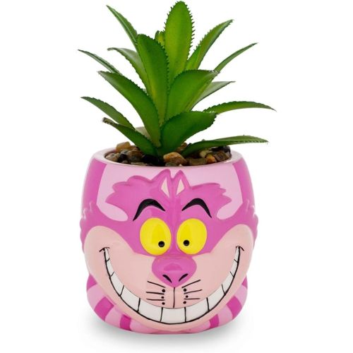 Silver Buffalo Disney Alice in Wonderland Cheshire Cat 3-Inch Ceramic Mini Planter w/Artificial Succulent | Small Flower Pot, Faux Indoor Plants for Desk Shelf, Home Decor Trinket Tray