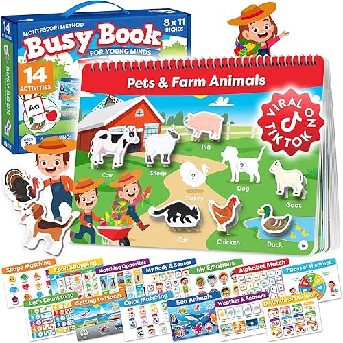 Montessori Busy Book for Toddlers 3-5 - Preassembled Preschool Workbook, Toddler Busy Book - Montessori Toys for 3 Year Old, Preschool Learning Toys Activities - 3 Year Old Girl Gifts, Boy Gifts