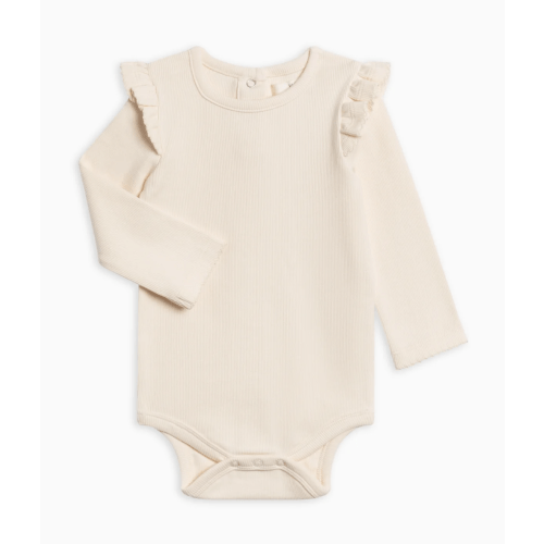 Leza Ribbed Ruffle Long Sleeve Bodysuit - Ivory
