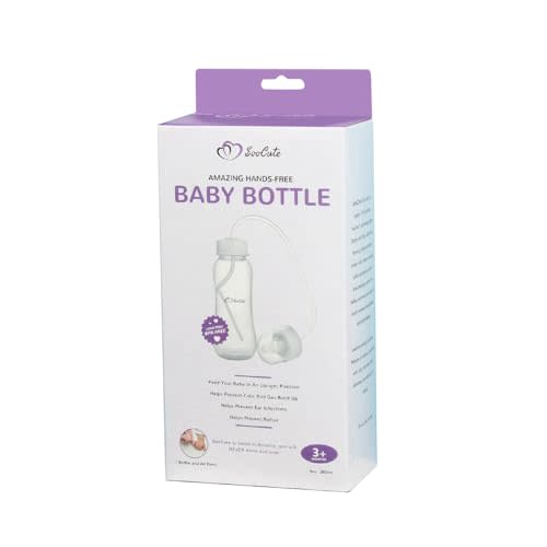 Hands-Free Baby Bottle - Anti-Colic Nursing System 9 oz Baby Bottle with Fast Flow Nipple/Teat 3m+ Infant with Tube Straw Feeding System for Toddler (1 Bottle - Soo Cute)