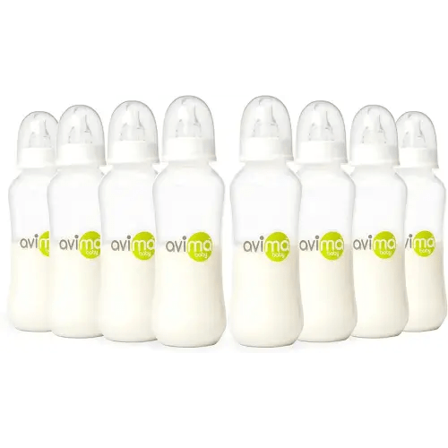Avima 10 oz Anti Colic Baby Bottle Set - Medium Flow Nipples Included, Standard Neck, BPA Free - 3-6 Months, Stage 2 Feeding for Gas, Spit Up & Colic (Set of 8)