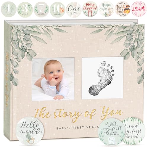 Baby Memory Book & Newborn Keepsake Journal First Year Memory Book for Boy or Girl Gender Neutral Milestone Book with 24 Stickers Perfect First Mothers Day Gift