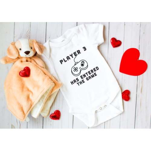 Ink Trendz® Player 3 Has Entered the Game | Player 3 Coming Soon Baby Shower Reveal Gift, Baby Girl, Newborn Onesies® Funny Baby Onesie®