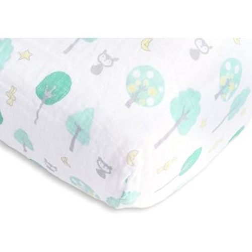 SwaddleDesigns Softest Cotton Muslin Fitted Crib Sheet/Toddler Sheet for Baby Boy & Girl, Green Woodland