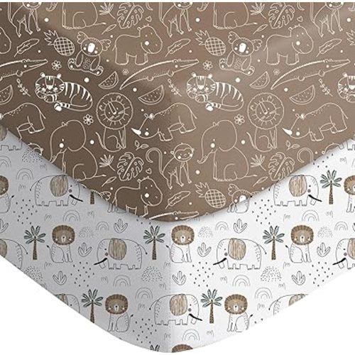 Baby Crib Sheets for Boys Girls Neutral, 2 Pack Crib Mattress Sheet for Standard Crib and Toddler Mattress, Super Soft Breathable Fitted Crib Sheet, 52" x 28"