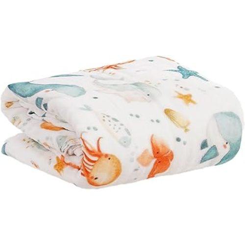 Muslin Swaddle Blankets 6-Layer Cotton Baby Blankets for Boys & Girls 43"X43"Inches Receiving Blankets,Soft Skin-Friendly Baby Crib Blanket,Breathable Quilt Bedspread(Ocean Animals)