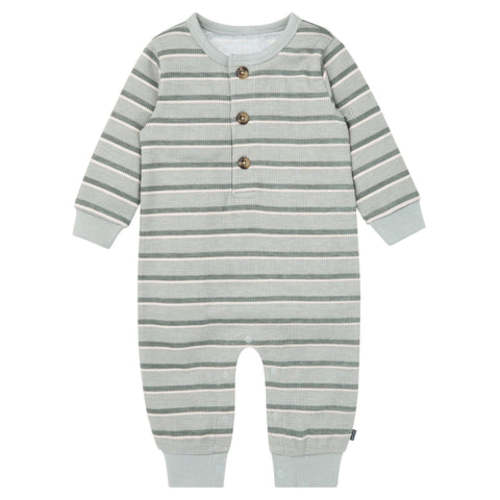 Baby Boys Green Stripes Waffle Slouch Romper