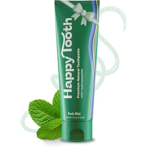 Happy Tooth Hydroxyapatite Toothpaste, Fluoride Free, Natural Whitening for Kids, Toddlers and Adults, SLS Free, Enamel Safe, Dentist Formulated with Clean Ingredients, Fresh Mint Flavor, 4.0 oz