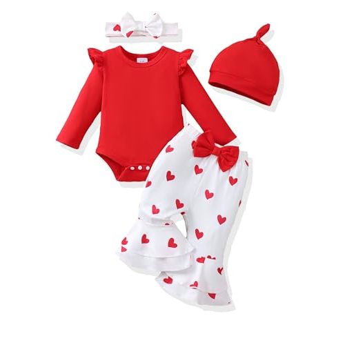 Renotemy Preemie Newborn Baby Girl Clothes Infant Romper Fall Winter Outfits Gifts for Girls Cute Bell Bottoms Pant Sets