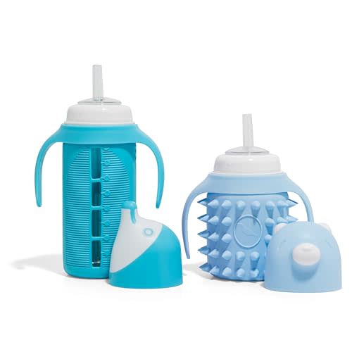 Tabor Place The Spikey Mini Starter set - Set of 2 - Glass Sippy Cups for Toddlers - One 5oz Spikey cup and one 8oz Luca cup