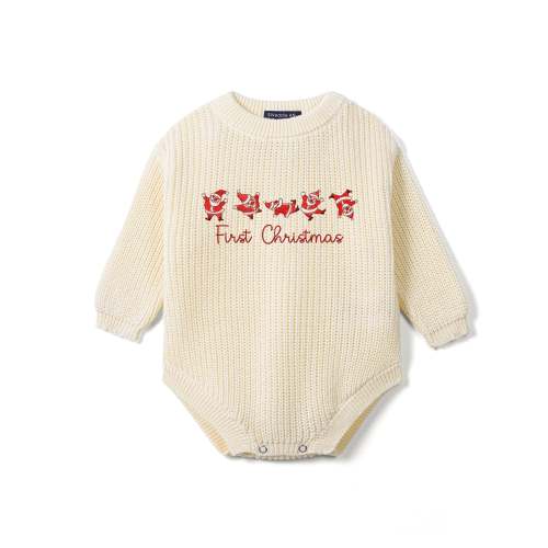 First Christmas Santa Claus Embroidered Knit Romper