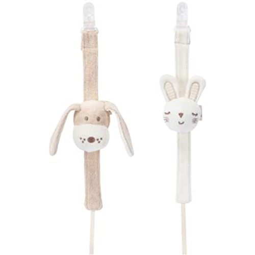 Pacifier Clip, 2 Pack Baby Pacifier Holder for Boys and Girls Fits Many Pacifiers & Baby Teething Toys, Ideal Baby Gift (Puppy & Bunny)