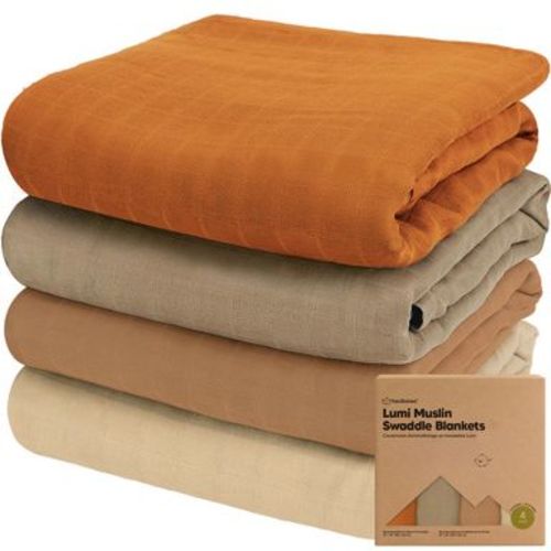 KeaBabies 4pk Muslin Swaddle Blankets for Baby Boys, Girls - Organic Baby Blankets, Swaddles for Newborns (Spice)