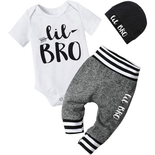 Fommy Newborn Baby Boy Clothes New to The Crew Letter Print Romper+ Pants+Hat 3PCS Outfit