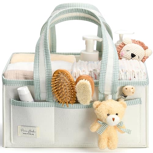 PeraBella Diaper Caddy Organizer with Handle, Baby Shower Gifts Basket Bag, Registry Search Must Haves Items, Nursery Storage Organizer for Newborn Girl Boy, Baby Bag Essentials, Car Diaper Caddy Cart