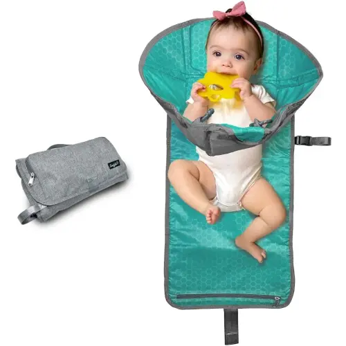 SnoofyBee - Portable Playtime Changing Pad: 3-in-1 Diaper Clutch, Changing Station, and Clean Hands Toy Barrier. Water-Resistant and Stylish, with Dual Storage Pockets. Grey-2024-Improved-Version