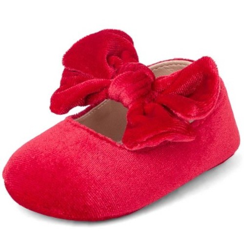 The Children's Place Baby Girls Bow Velvet Ballet Flats Red 3-6 M