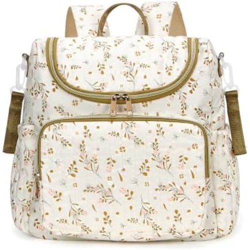Quilted Diaper Bag Backpack Large Floral Puffy Backpack Multi-compartment Baby Storage Backpack for Travel Hospital