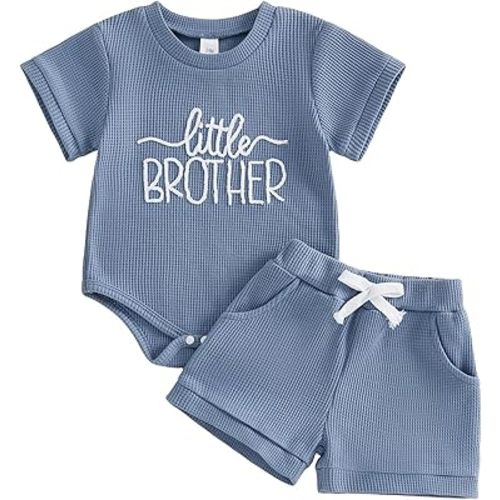 allshope Newborn Baby Boy Summer Outfit Set New To The Crew Embroidery Romper Jumpsuit Shorts Infant Waffle Clothes