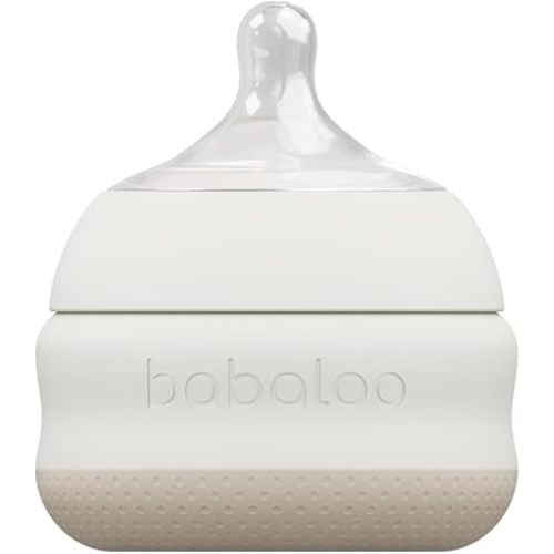 Babaloo Baby-Led Silicone Baby Bottle, Airless, Anti-Colic, 360° Gravity-Free Feeding, Reduces Gas & Spit-Up, 100% Platinum Food-Grade Silicone, 5oz, 1 Pack - Creme