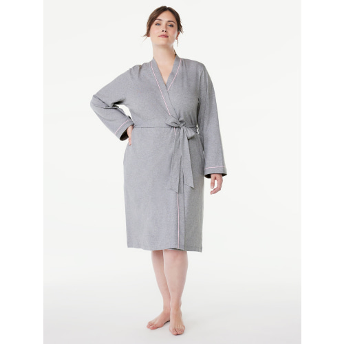 Joyspun Women’s Cotton Blend Long Sleeve Wrap Robe, Sizes S to 3X