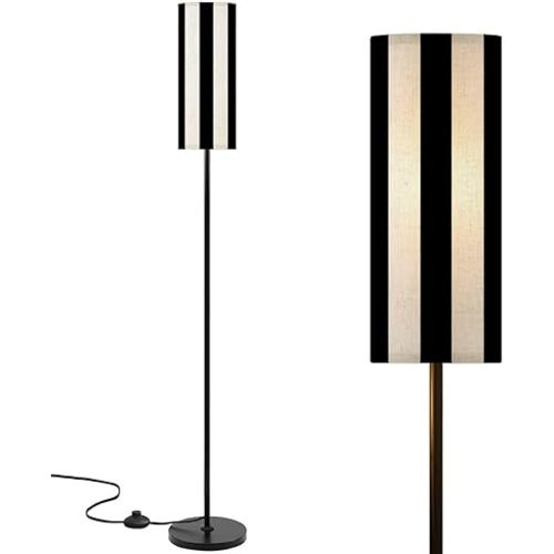 Floor Lamp Striped Black White Dimmable Modern Standing Lamp with Lampshade Remote Footswitch Tall Pole Corner Lamp for Living Room Bedroom Office