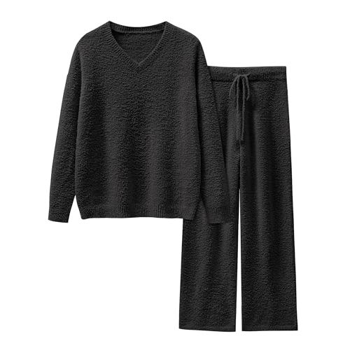 ANRABESS Lounge Sets for Women Fuzzy Fleece Pajama Sets 2 Piece Outfits Cozy Sweater Matching Set 2025 Fall Winter Loungewear
