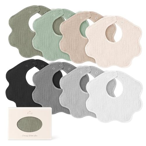 Konssy Muslin Baby Bibs 8 Pack, 100% Cotton Absorbent Bandana Drool Bibs for Teething and Drooling for Unisex Boys and Girls