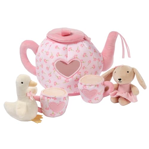 Lambs & Ivy Tea Party Interactive Plush Playset Toy w/Cups, Pot, Goose & Bunny