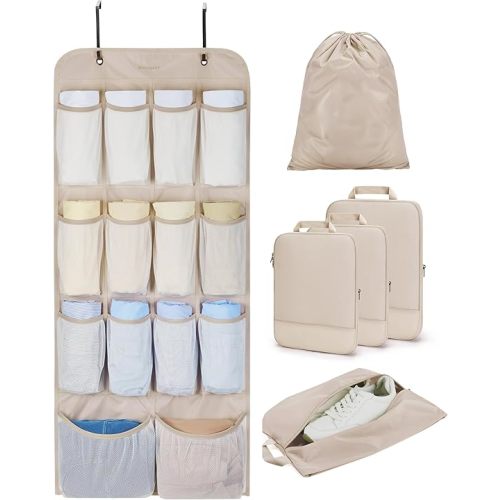BAGSMART Hanging Compression Packing Cubes for Closet Organizers And Storage, 6 Set Suitcase Organizer Bags Set, Cruise Travel Essentials for Women | Hanging, Compression, Packing Cubes, for Women