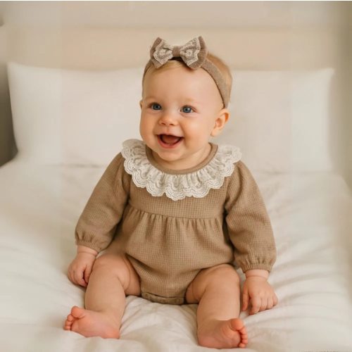 Baby Romper | Long Sleeve Design with Matching Headband | Sizes 3M-24M | Ultra-Soft & Gentle Fabric – Beekee