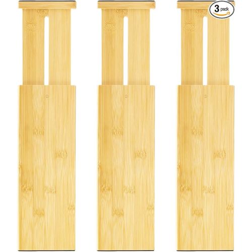 VaeFae 3 Pack Bamboo Drawer Dividers, 4" High Adjustable 11.9-17.1" Clothes Drawer Organizers, Expandable Separators for Bedroom/Bathroom/Kitchen/Office Storage