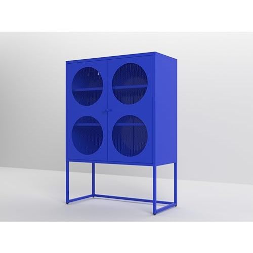 Storage Cabinet with Doors Modern Steel Mesh Accent Cabinet Freestanding Shelving Organizer with Adjustable Shelves and Mesh Doors for Living Room Kitchen Home Office Entryway Utility Room