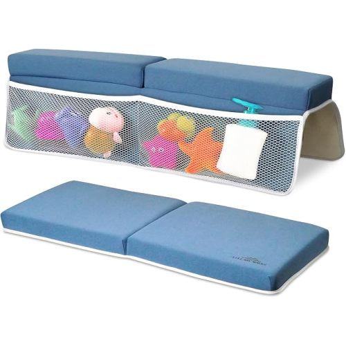 Baby Bath Kneeler and Elbow Rest Pad Set -2 Inch Thick Comfortable Non-Slip 30" Extra Long Bath Kneeling Pad with Toy Organizer Pockets - Soft Machine Washable XL Memory Foam Bathing Support Cushion