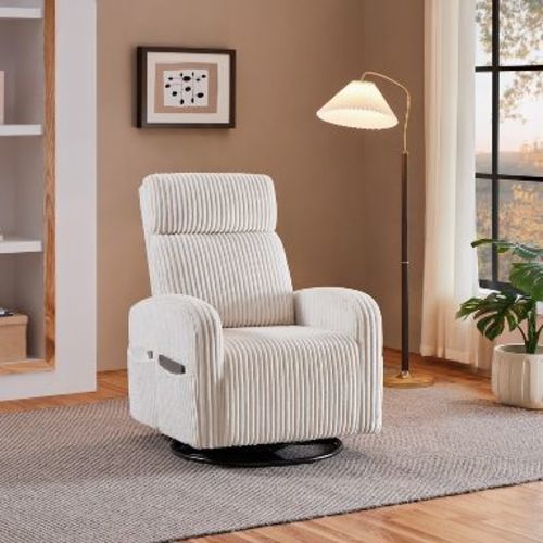 Yaheetech Corduroy Swivel Glider Chair, 360 Degree Rocking Nursing Chair for Nursery Bedroom Living Room, Beige