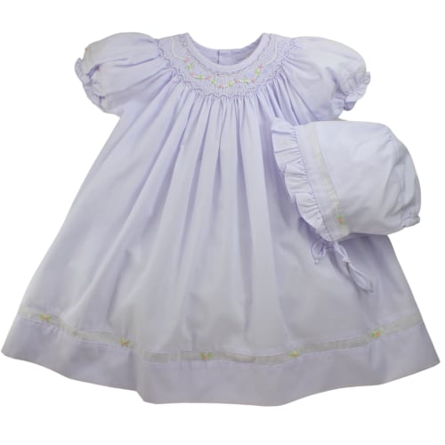 Infant Girls Lavender Smocked Bishop Dress & Bonnet