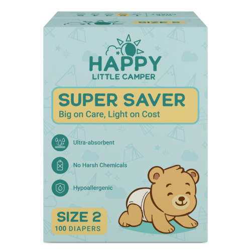 Happy Little Camper Super Saver Baby Diapers, Size 2, Infant, 8-15 lbs