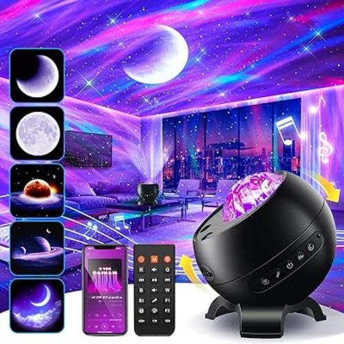 Northern Galaxy Light Projector, 300+Modes & 5 Films Star Projector, 15 White Noise & Bluetooth Northern Lights Projector,Moon Aurora Light Projector, Gifts Star Lights for Ceiling, Bedroom Decor