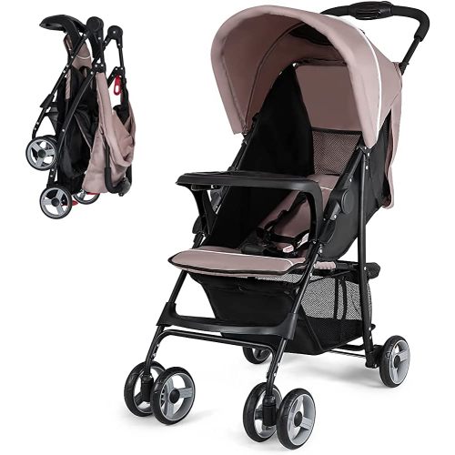 Baby Joy Lightweight Stroller, Compact Toddler Travel Stroller for Airplane, Infant Stroller w/Adjustable Backrest/Footrest/Canopy, 5-Point Harness, Storage Basket, Easy One-Hand Fold, Coffee